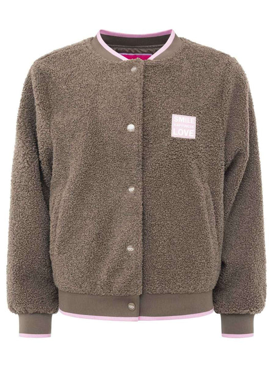 💕 Zwillingsherz Bomberjacke Teddy "Smile Love" Braun
