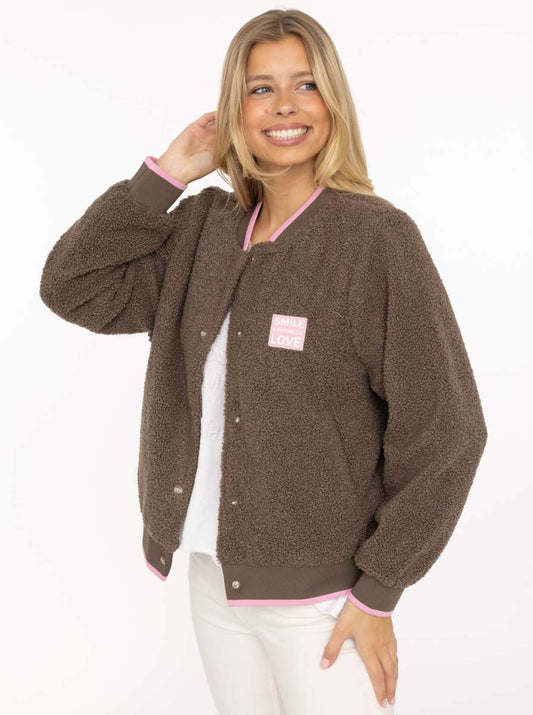 💕 Zwillingsherz Bomberjacke Teddy "Smile Love" Braun