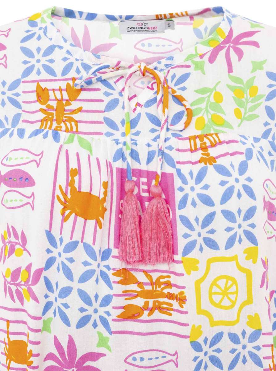 đź’• Zwillingsherz Bluse "Dolce Vita Patchwork" 100 % Viskose Blau