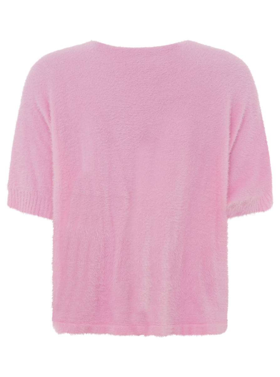 đź’• Zwillingsherz Kurzarm Pullover Mohair-Optik "Uni" Rosa