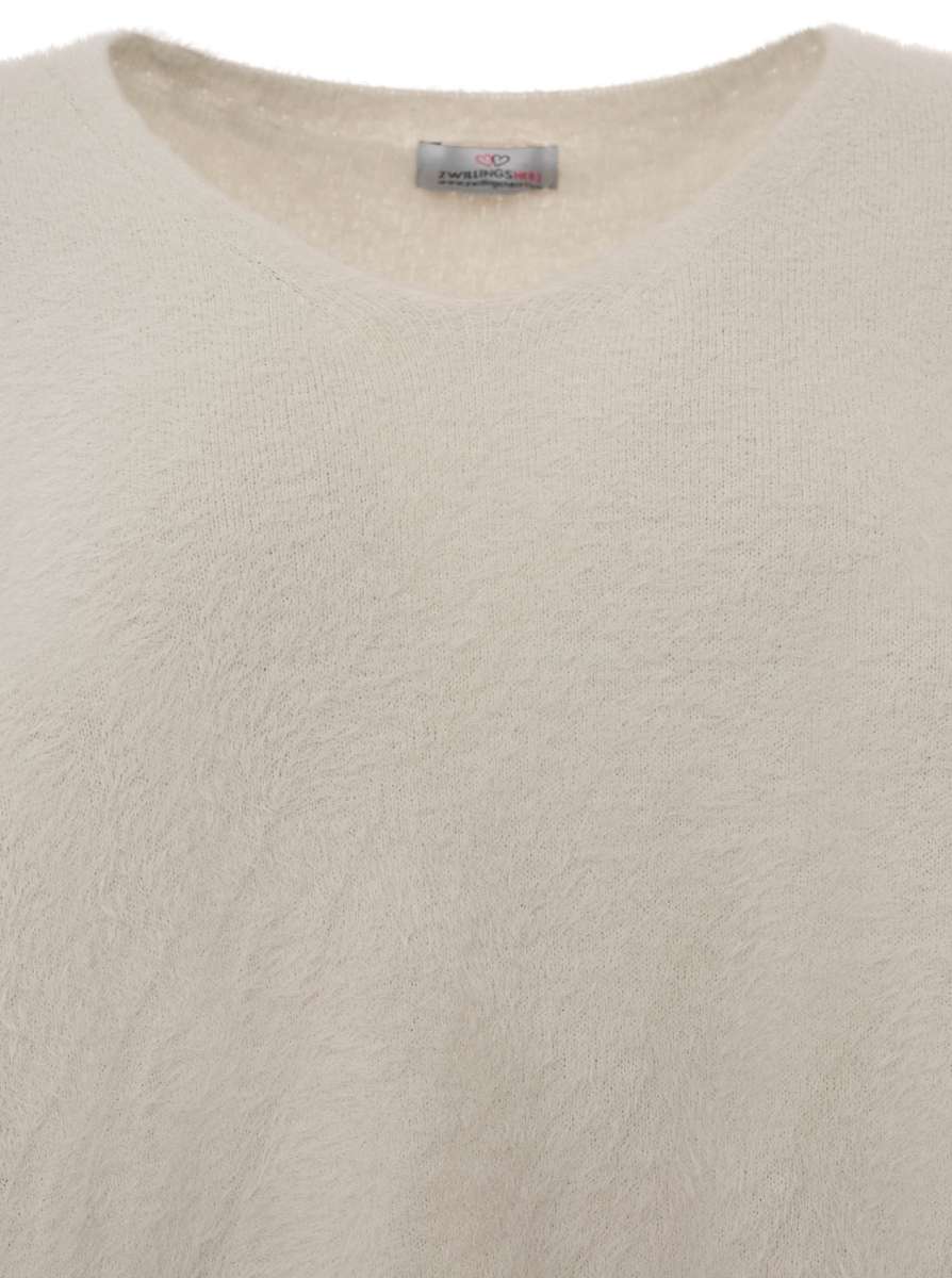 đź’• Zwillingsherz Kurzarm Pullover Mohair-Optik "Uni" Beige