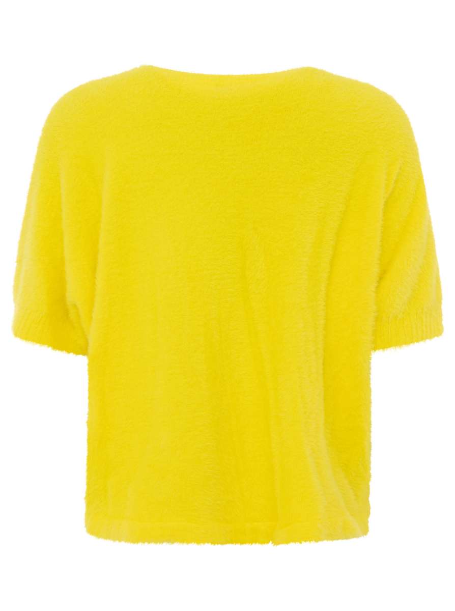 đź’• Zwillingsherz Kurzarm Pullover Mohair-Optik "Uni" Gelb