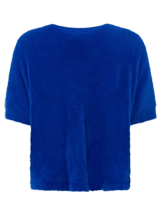 💕 Zwillingsherz Kurzarm Pullover Mohair-Optik "Uni" Blau