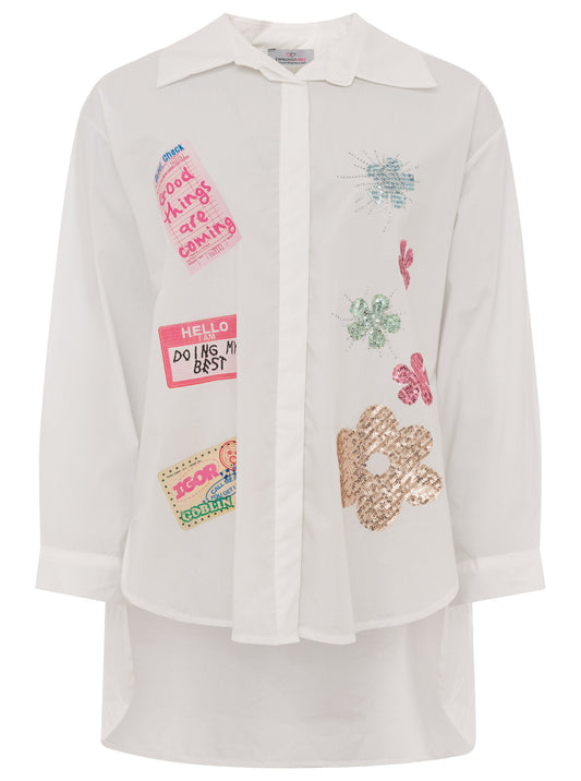 💕 Zwillingsherz Bluse BW "Good Things Are Coming" Longbluse Tunika 100 % Viskose Weiß