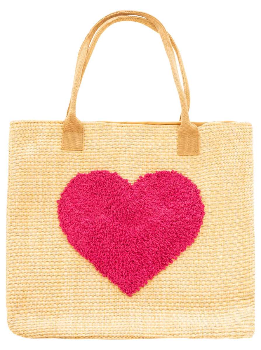 💕 Zwillingsherz XXL Strohtasche "Plüsch-Herz" Pink