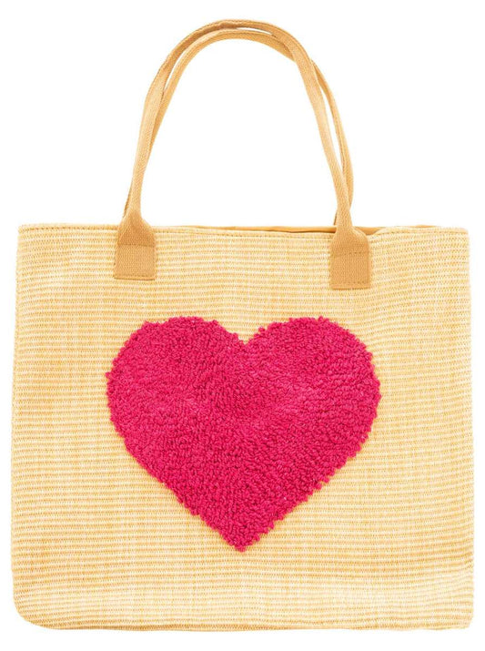 💕 Zwillingsherz XXL Strohtasche "Plüsch-Herz" Pink