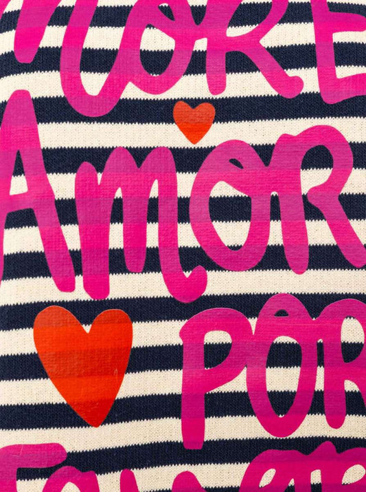 💕 Zwillingsherz 3/4 Arm Shirt "More Amore Por Favore" BW Baumwolle Navy