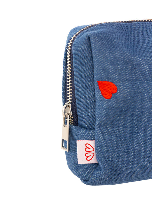 💕 Zwillingsherz Kosmetiktasche Denim "Kleine Herzen" Pouch Jeansblau