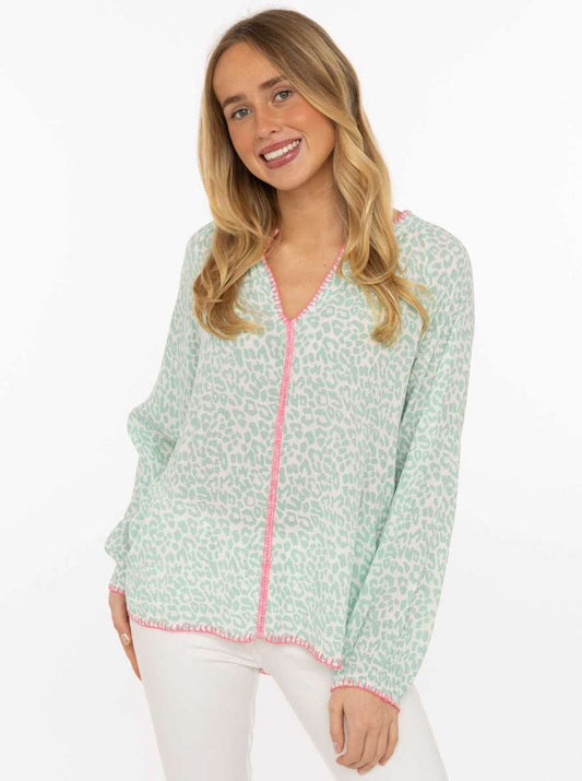 💕 Zwillingsherz Bluse "Wilder Leo" 100 % Viskose Salbei