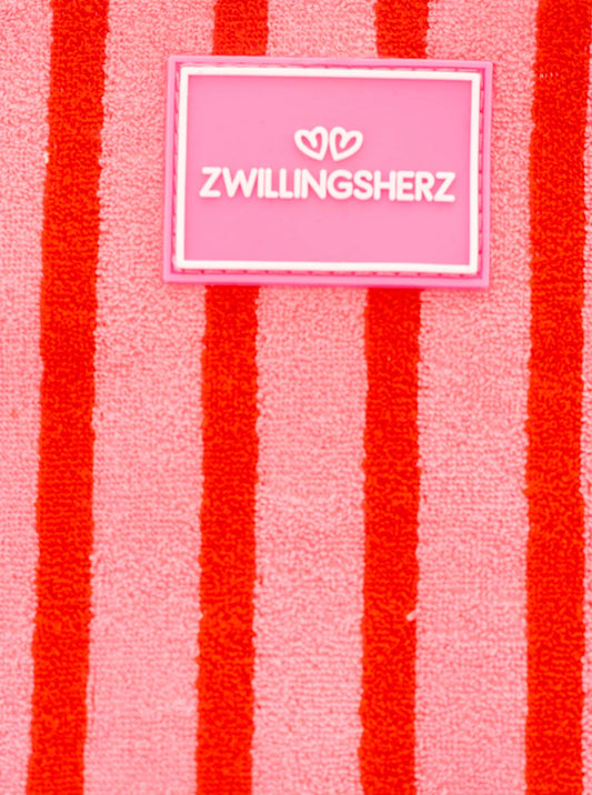 💕 Zwillingsherz Kosmetiktasche Frottee "Streifen & Patch" Rot