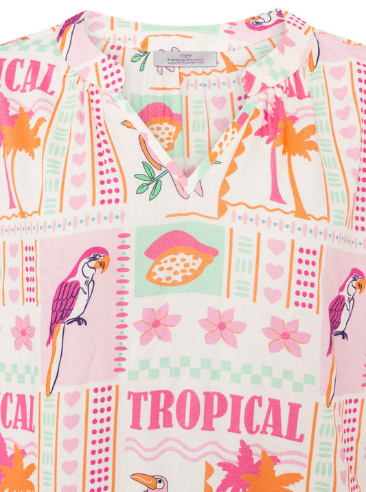 💕 Zwillingsherz Bluse "Tropical" 100 % Viskose Rosa