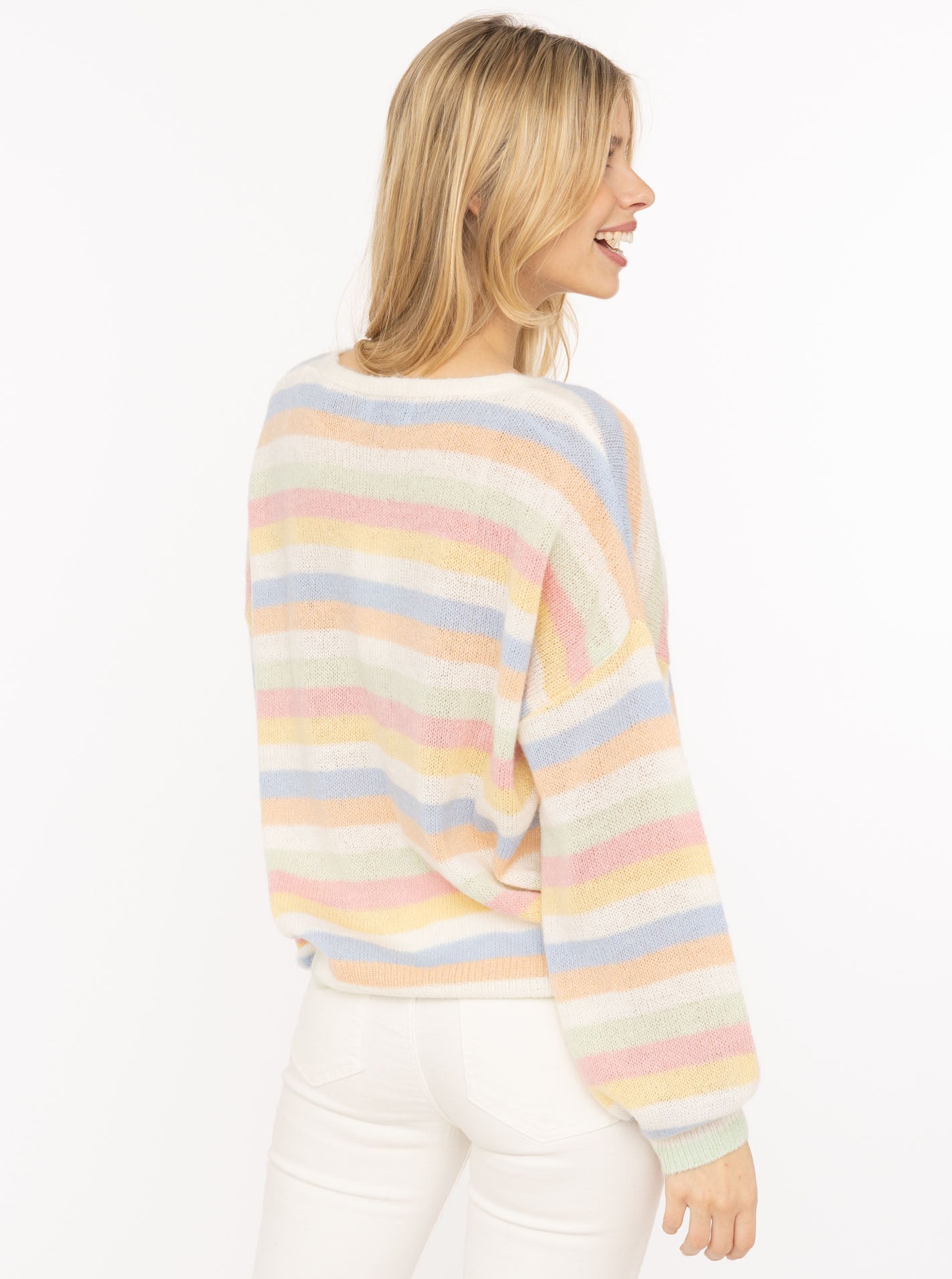 💕 Zwillingsherz Cardigan mit Perlmuttknöpfen und Streifen Bunt