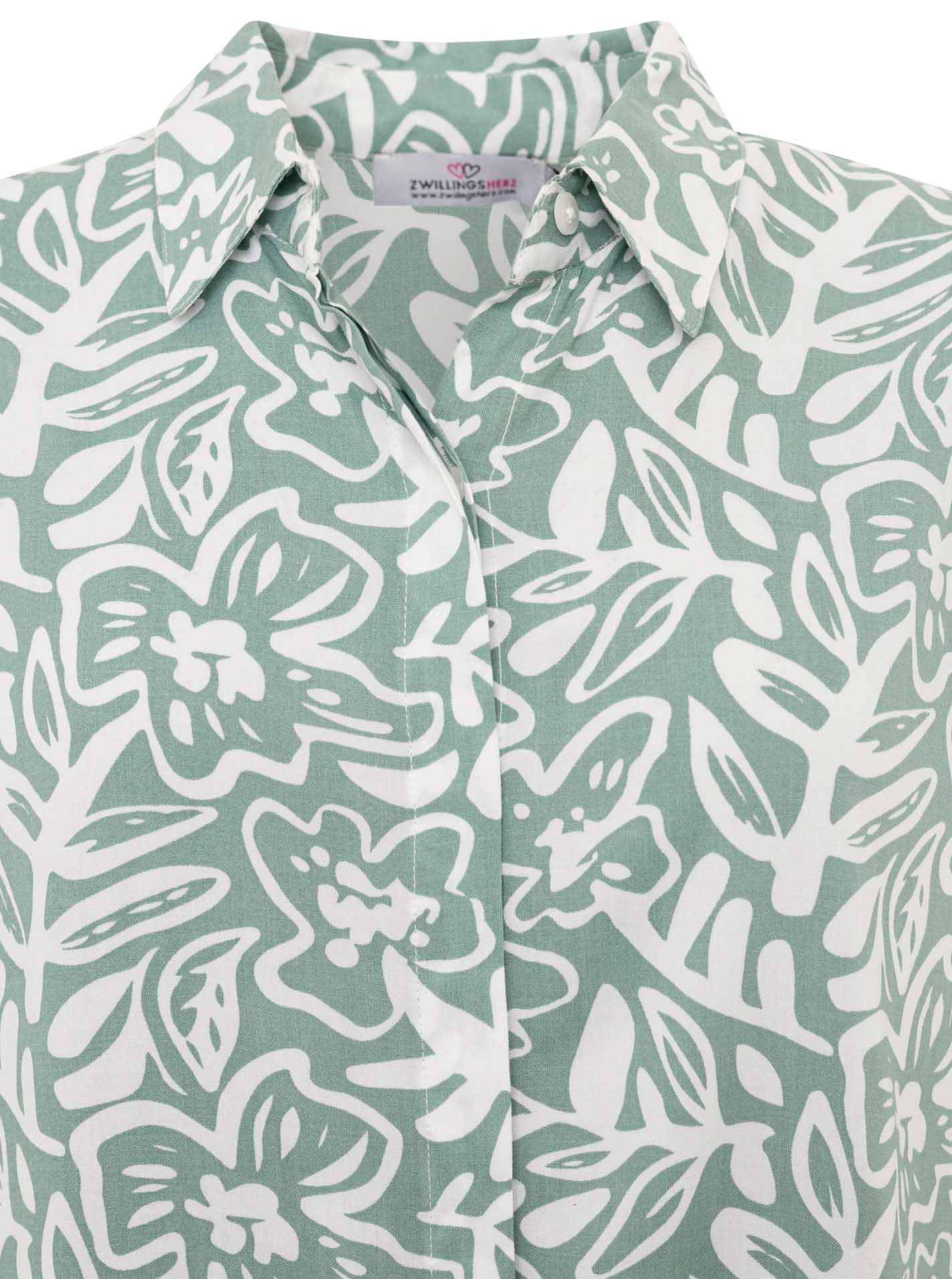 đź’• Zwillingsherz Bluse Oversize "Flower Fun" Petrol
