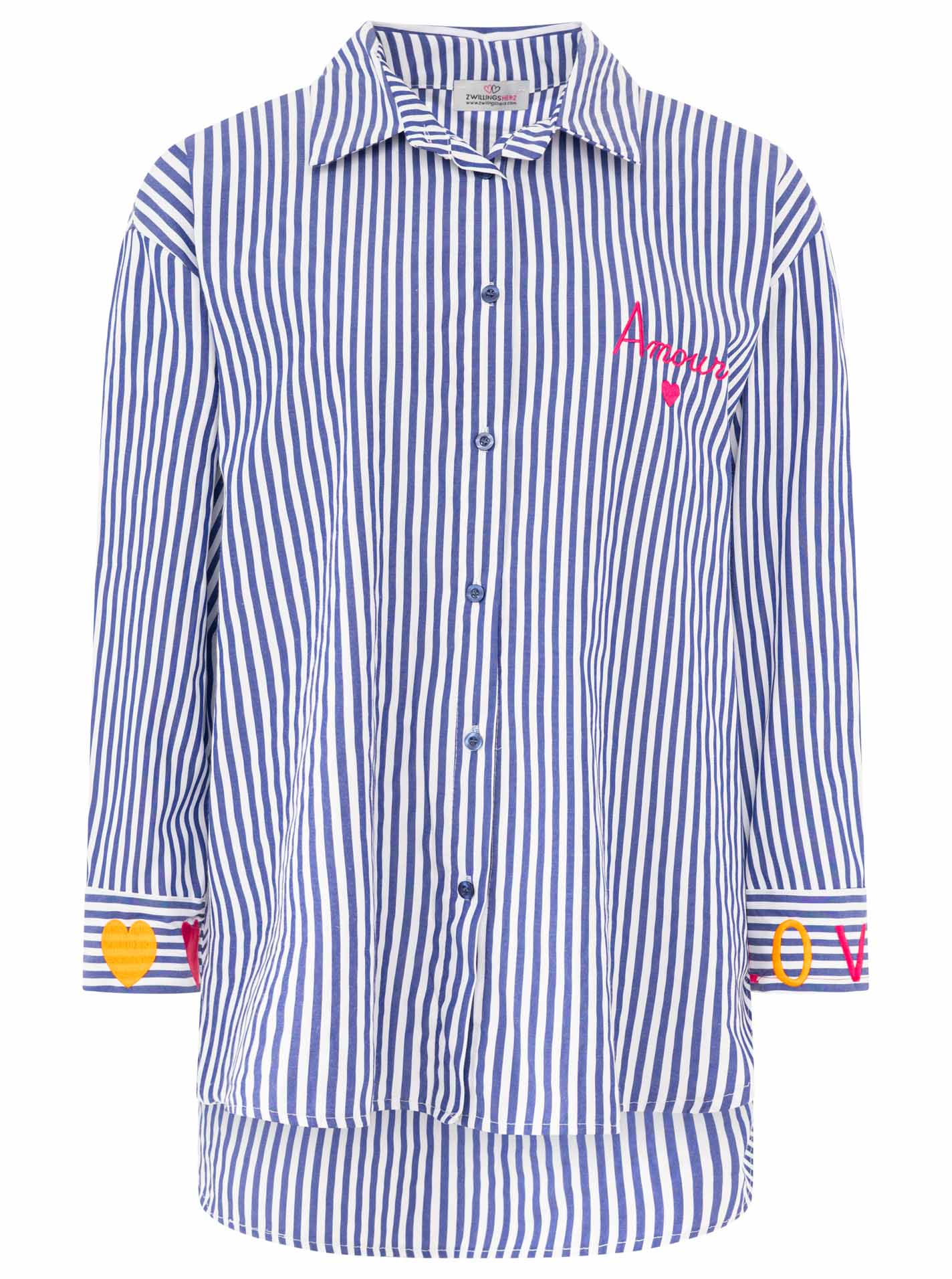 đź’• Zwillingsherz Bluse Oversize "Streifen & Amore" Navy