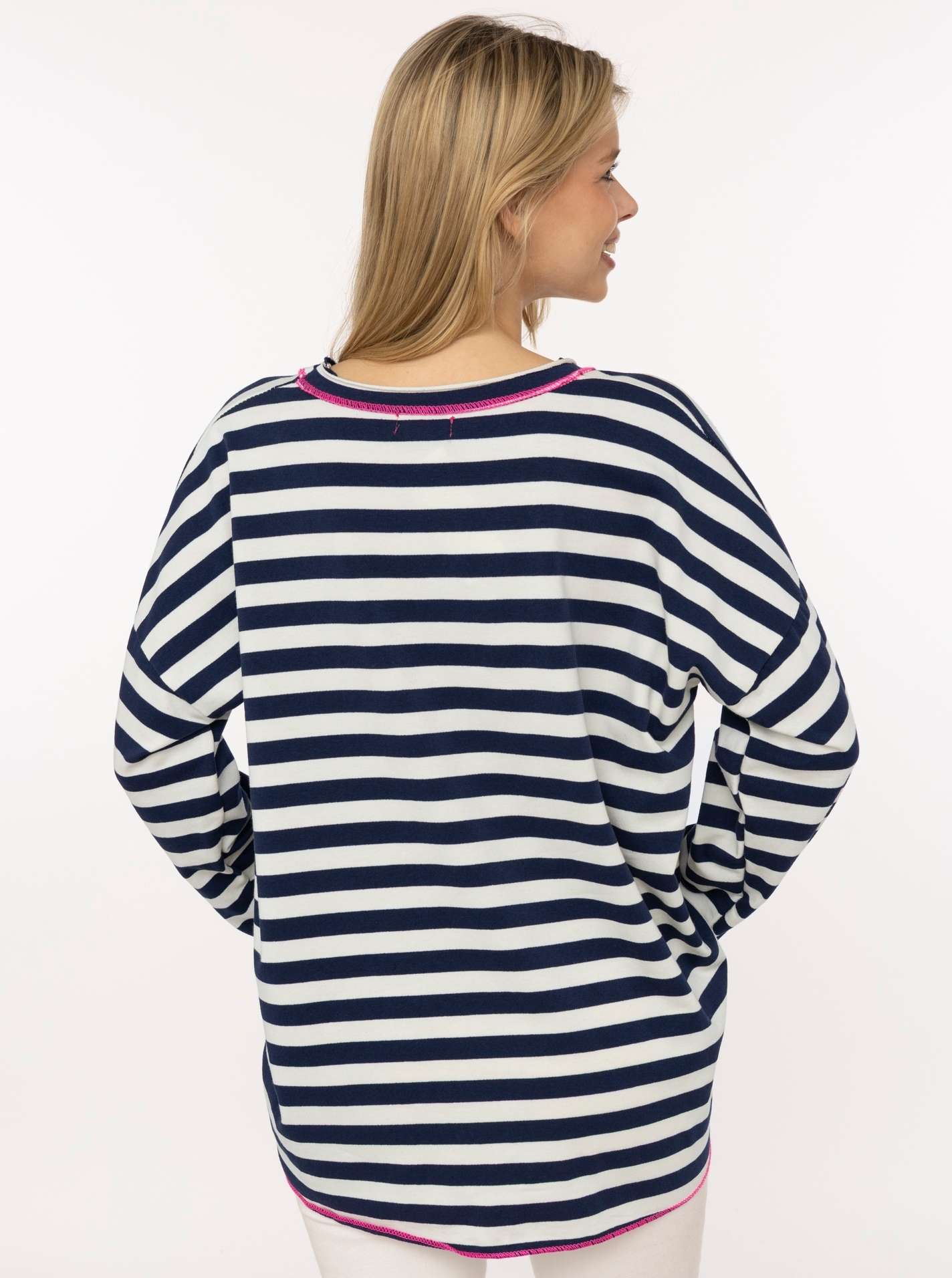 đź’• Zwillingsherz Sweatshirt "Neon Streifen" V-Neck Sweater Oversize Navy