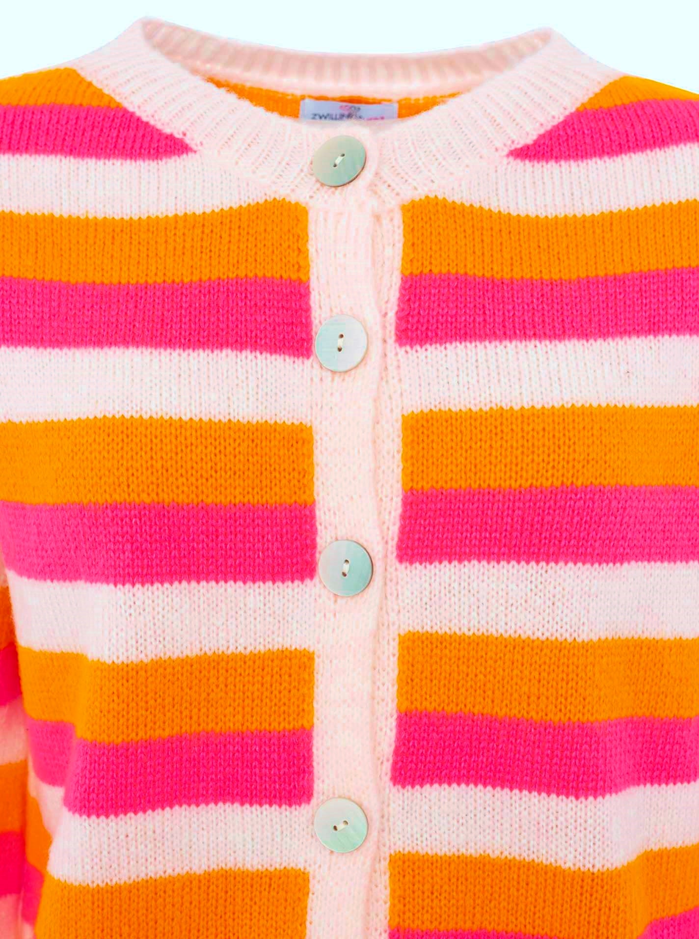 đź’• Zwillingsherz Cardigan Wollmix "Bunte Streifen" Pink