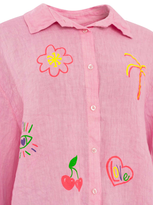 💕 Zwillingsherz 100 % Leinen Bluse "Neon" Pink