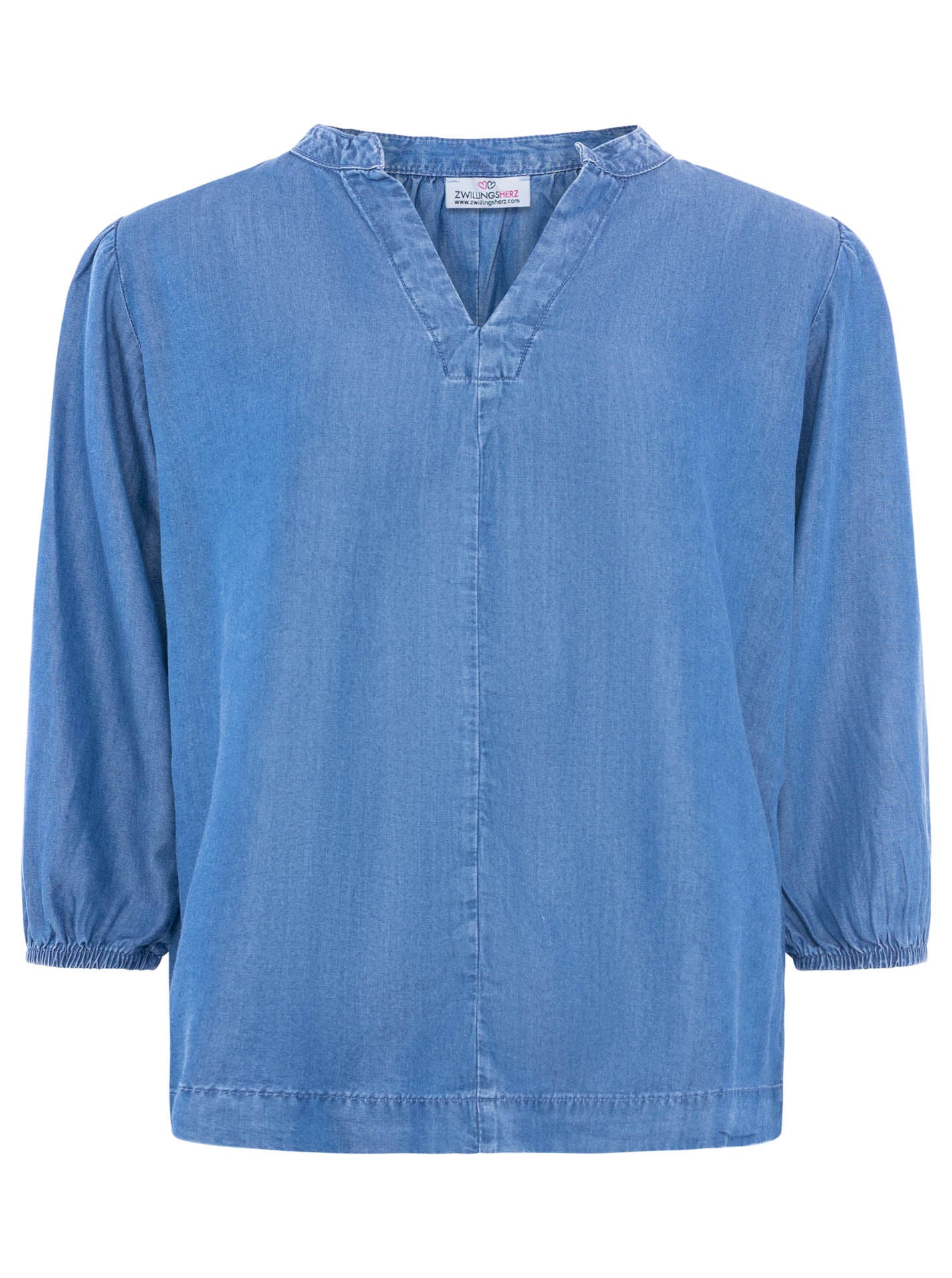 đź’• Zwillingsherz Bluse mit 3/4 Arm aus Lyocell Mittellblau
