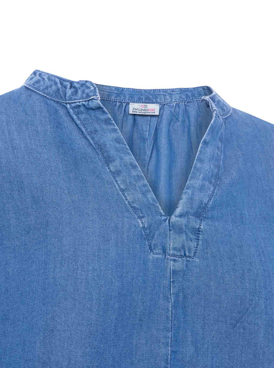 💕 Zwillingsherz Bluse mit 3/4 Arm aus Lyocell Mittellblau