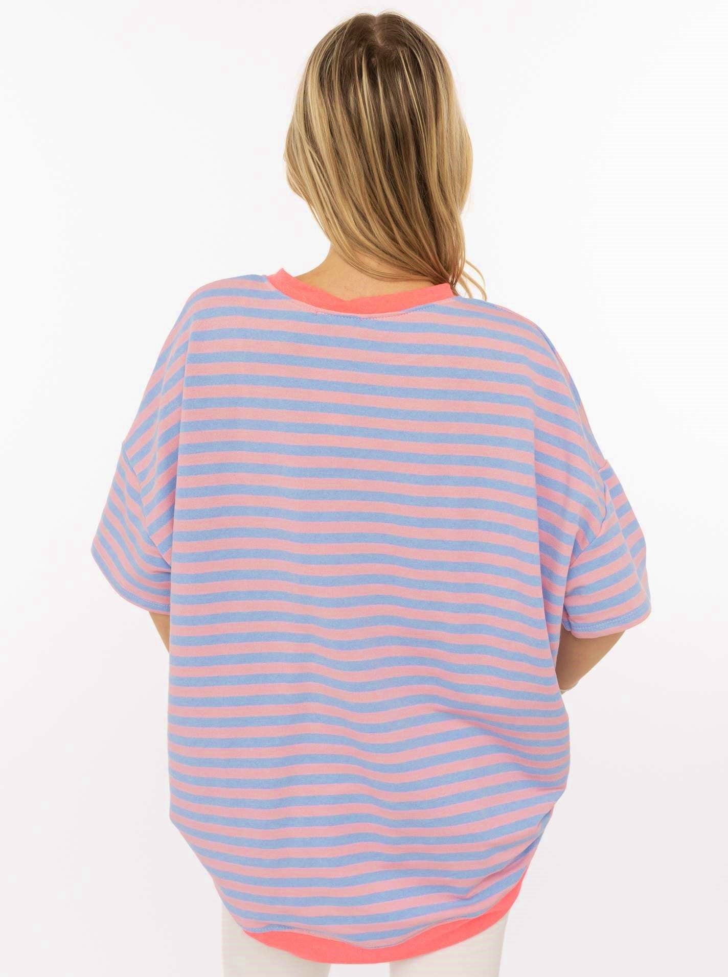 đź’• Zwillingsherz Oversize Shirt "Neon Streifen" Hellblau