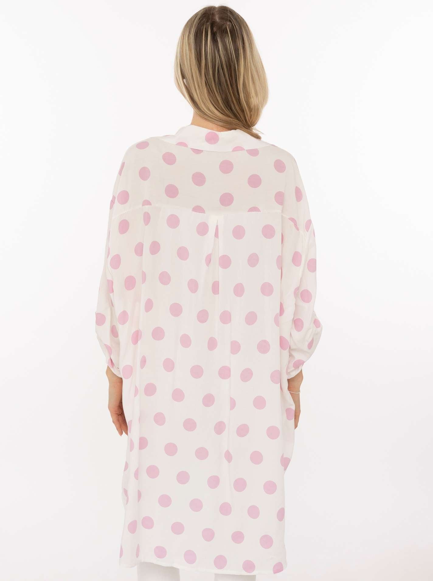 đź’• Zwillingsherz Oversize Bluse Knopfleiste "GroĂźe Punkte" Viskose Rosa