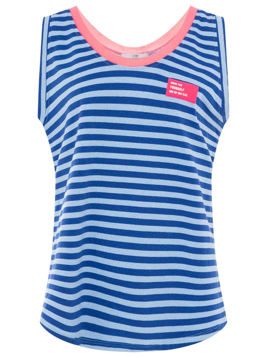 💕 Zwillingsherz Oversize Sweat Tank Top "Neon Stripes & Patch" Blau-Hellblau