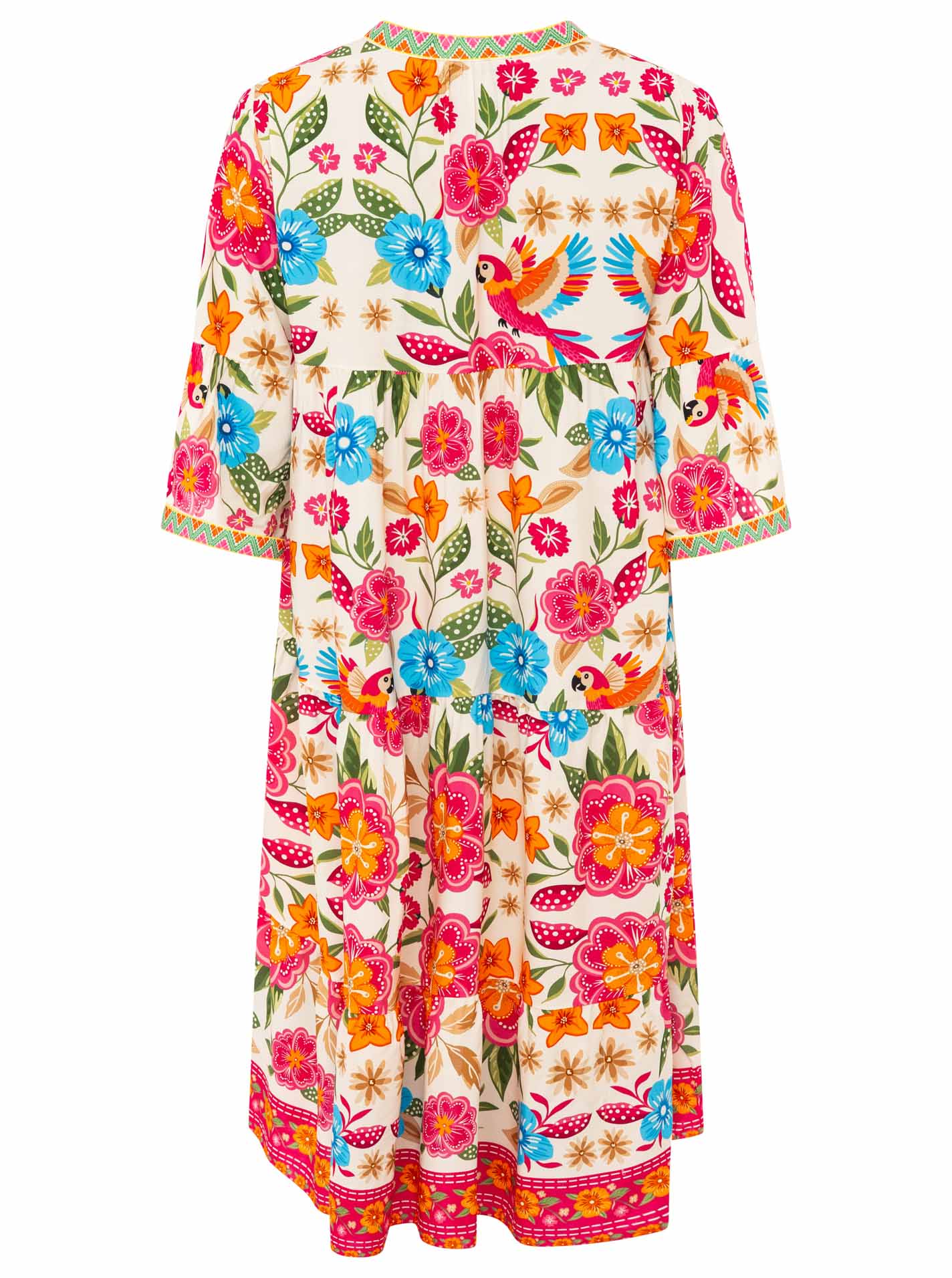đź’• Zwillingsherz Maxikleid Viskose "Summer Birds" Pink