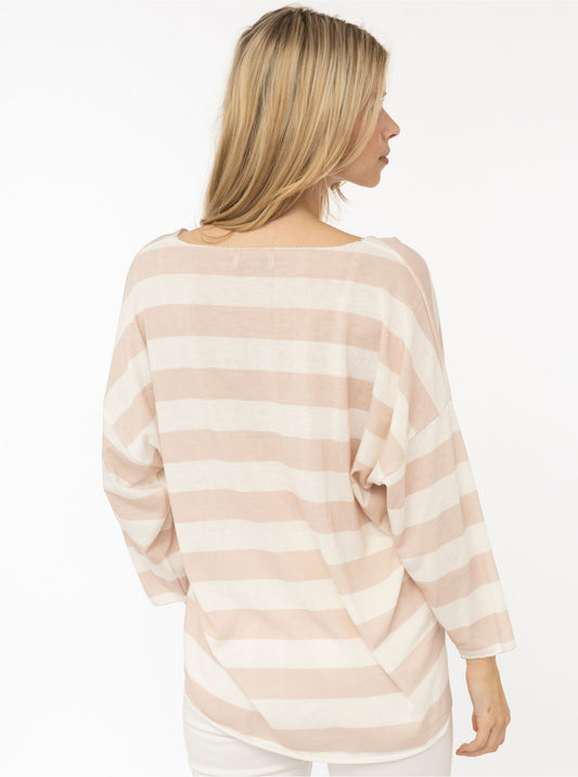 💕 Zwillingsherz Viskose Oversize Shirt "Streifen" Viskose Beige