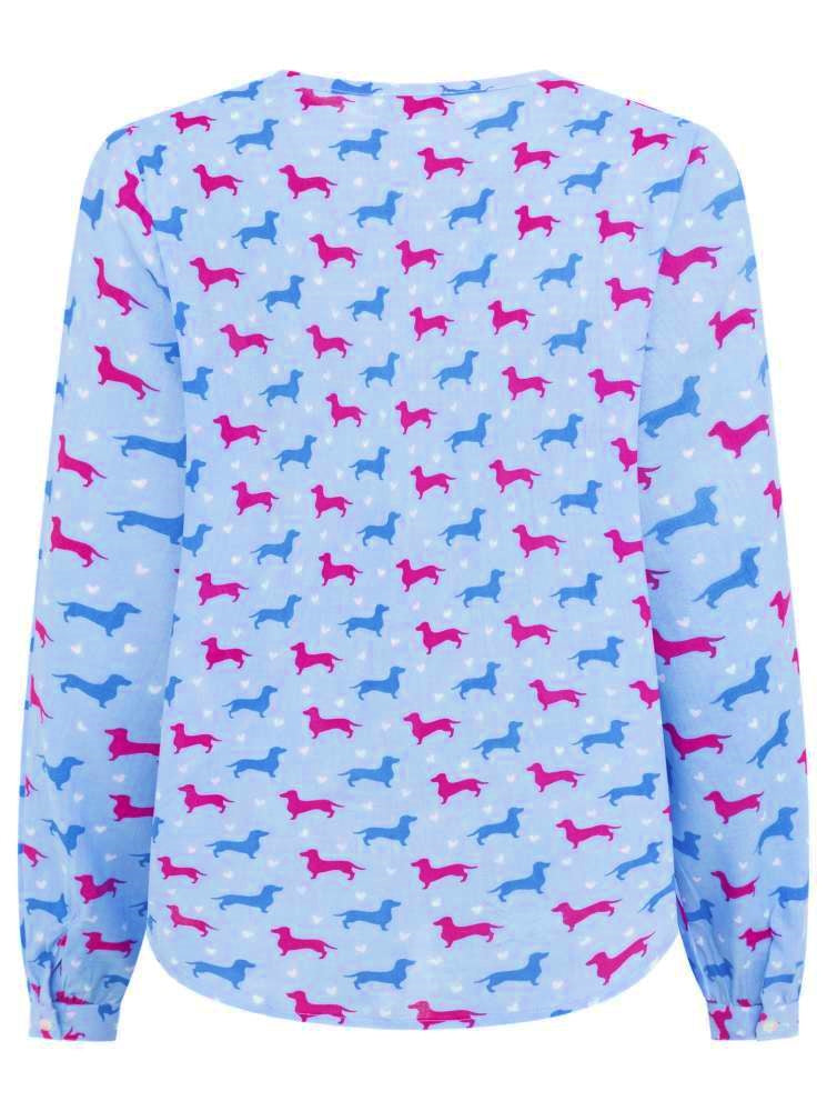 đź’• Zwillingsherz Bluse "Dackel 2-farbig" 100 % Viskose Hellblau