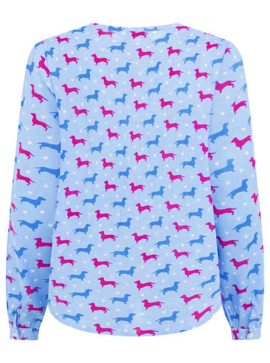 💕 Zwillingsherz Bluse "Dackel 2-farbig" 100 % Viskose Hellblau