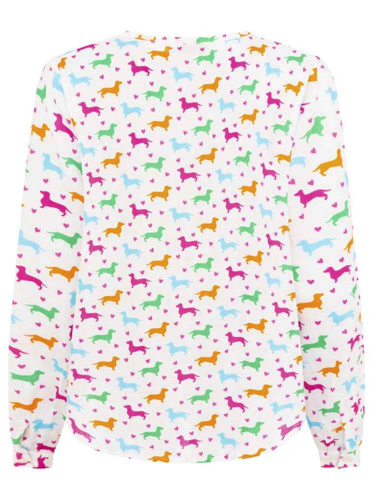 💕 Zwillingsherz Bluse "Dackel 2-farbig" 100 % Viskose Weiß