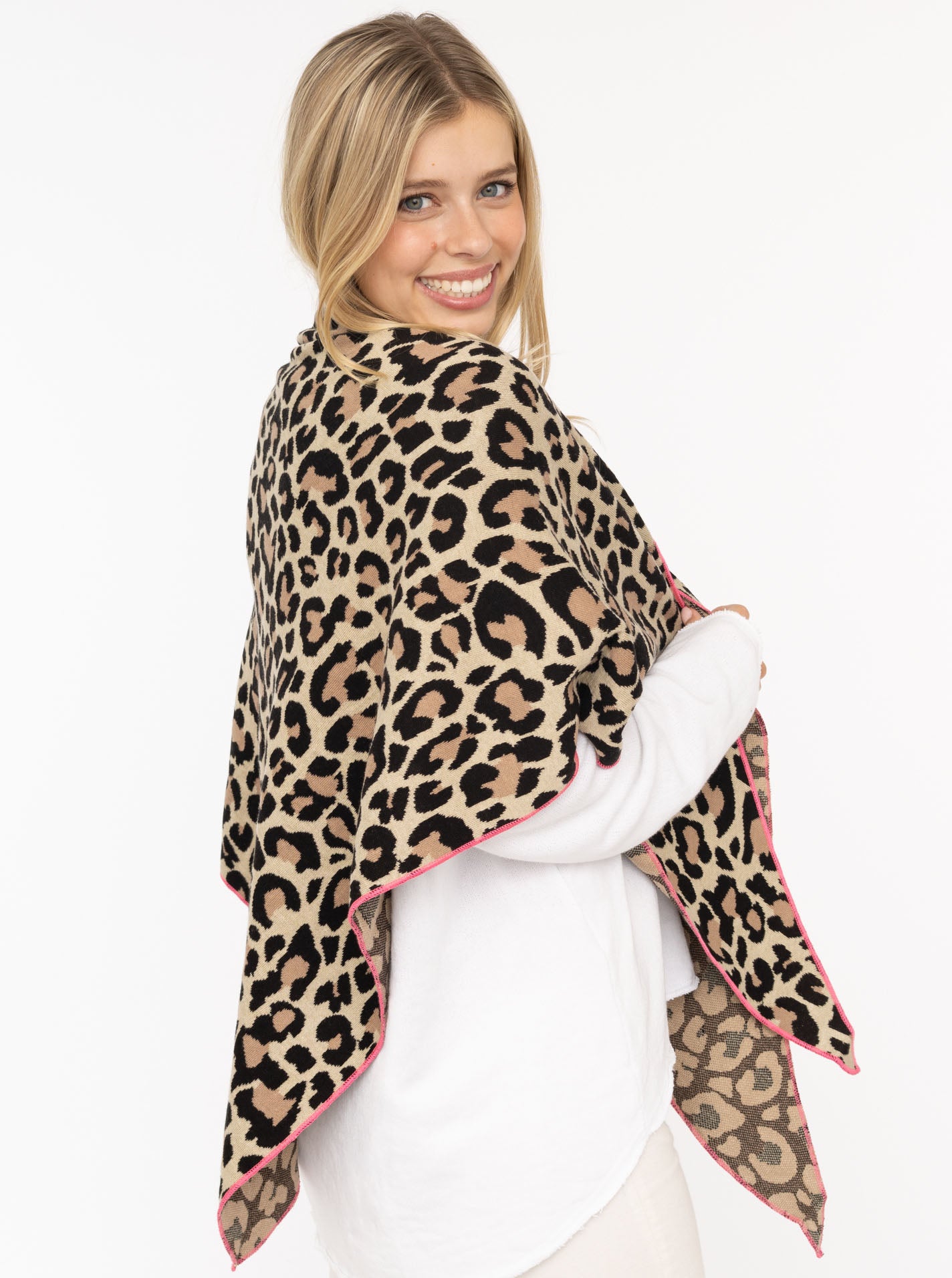 đź’• Zwillingsherz Dreieckstuch "Kristine" Baumwolle Leo Beige mit Pink Rand