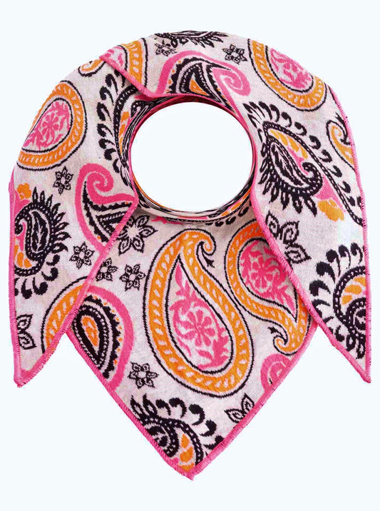 💕 Zwillingsherz Dreieckstuch "Paisley Happy" Baumwolle Grau Orange Pink