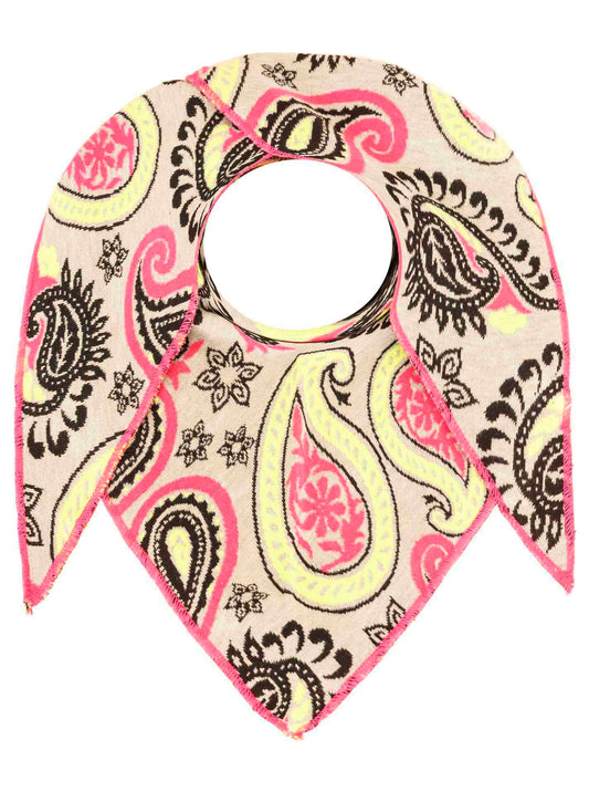 💕 Zwillingsherz Dreieckstuch "Paisley Happy" Baumwolle Grau Gelb Pink