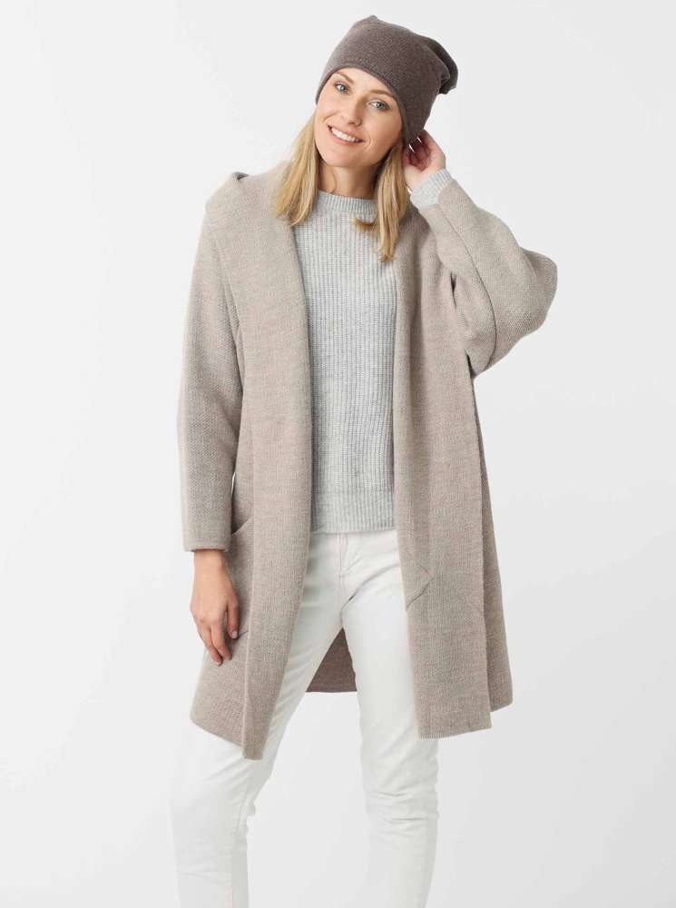 đź’• Zwillingsherz Strickjacke "Annabell" Dunkelbeige Strickmantel offen