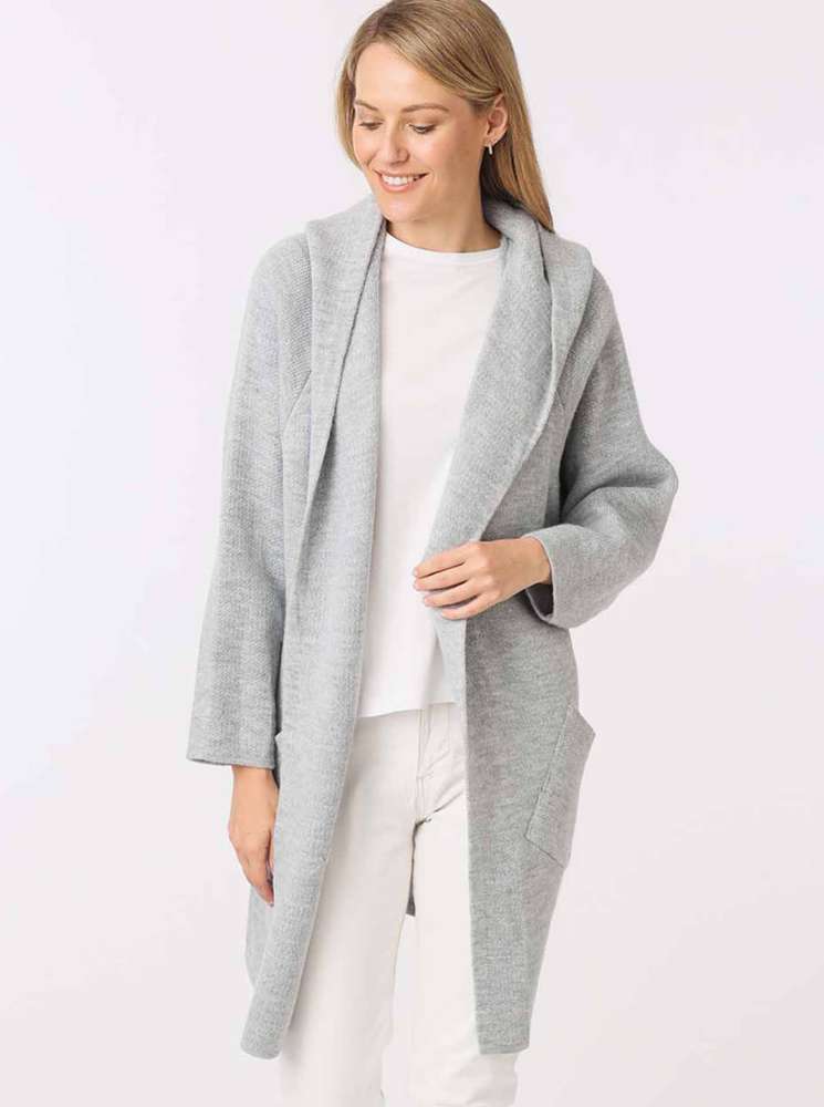 đź’• Zwillingsherz Strickjacke "Annabell" Hellgrau Strickmantel offen