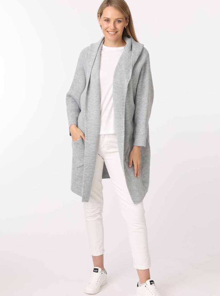 đź’• Zwillingsherz Strickjacke "Annabell" Hellgrau Strickmantel offen
