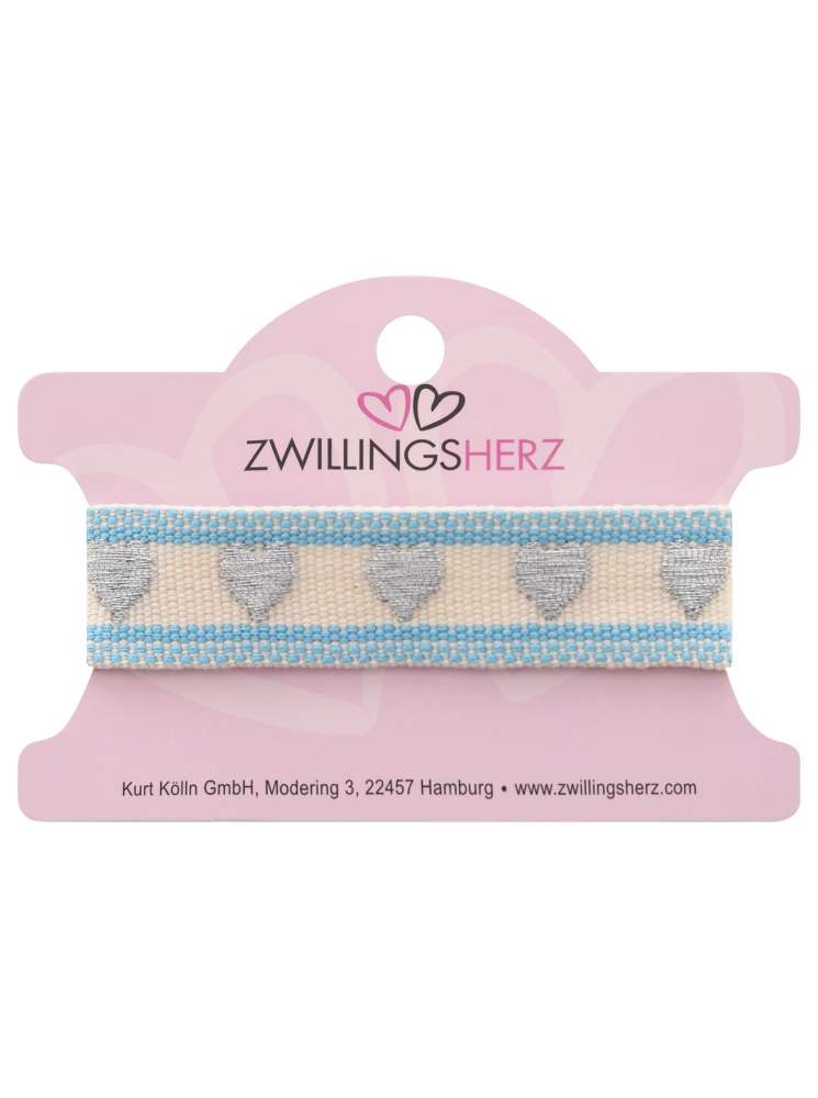 đź’• Zwillingsherz Armband "Bunte Kante & Herzen" Blau
