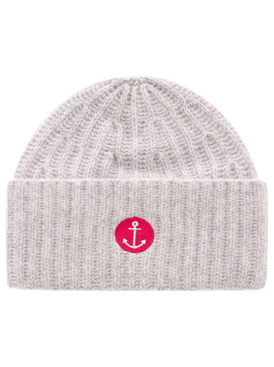 💕 Zwillingsherz Mütze "Anker" 100 % Kaschmir Umschlagmütze Grau