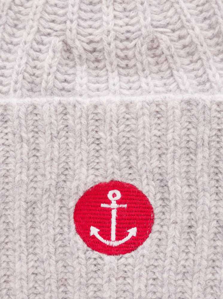 💕 Zwillingsherz Mütze "Anker" 100 % Kaschmir Umschlagmütze Grau