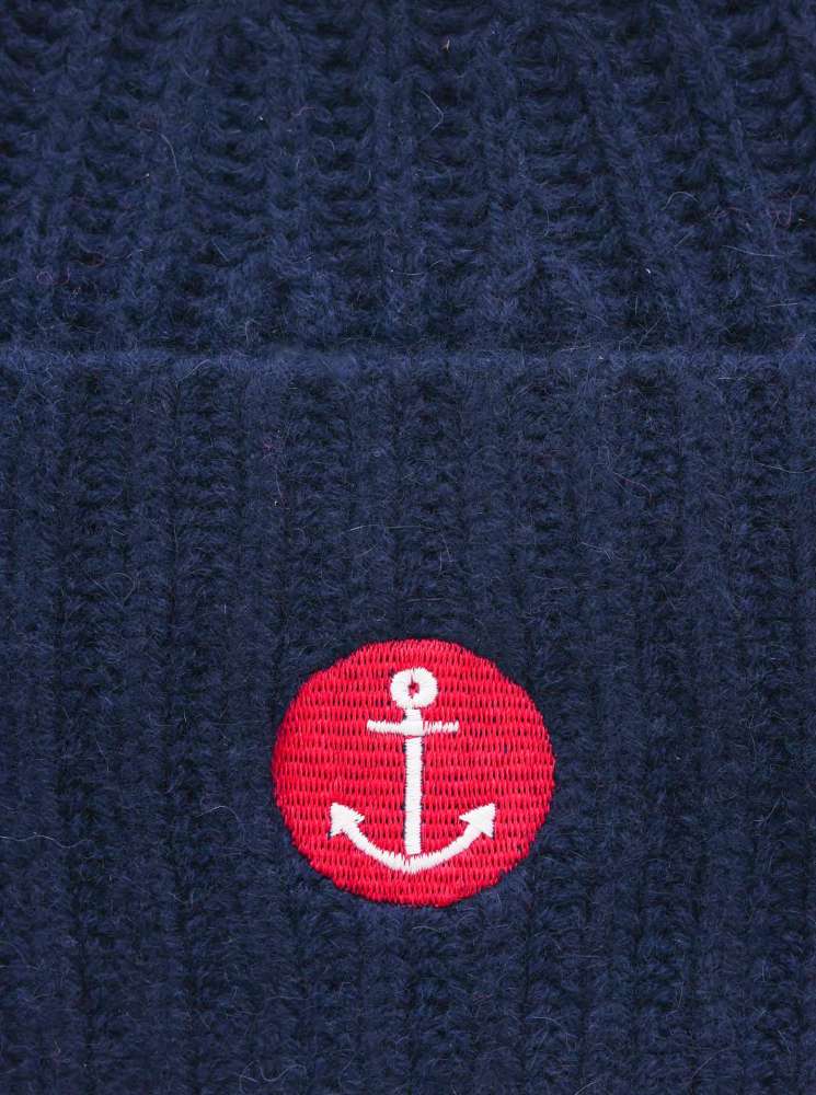 💕 Zwillingsherz Mütze "Anker" 100 % Kaschmir Umschlagmütze Navy