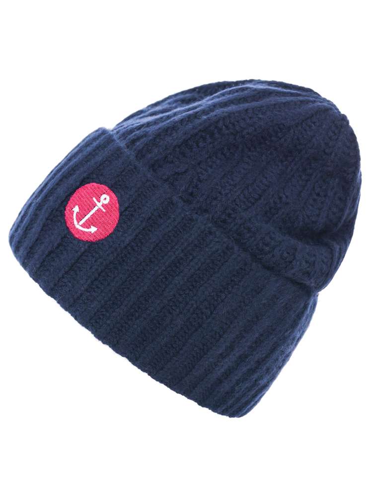 💕 Zwillingsherz Mütze "Anker" 100 % Kaschmir Umschlagmütze Navy