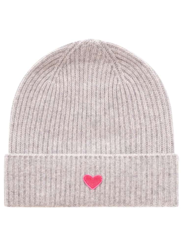 💕 Zwillingsherz Mütze "Ribbon Patch Herz" 100 % Kaschmir Umschlag Grau