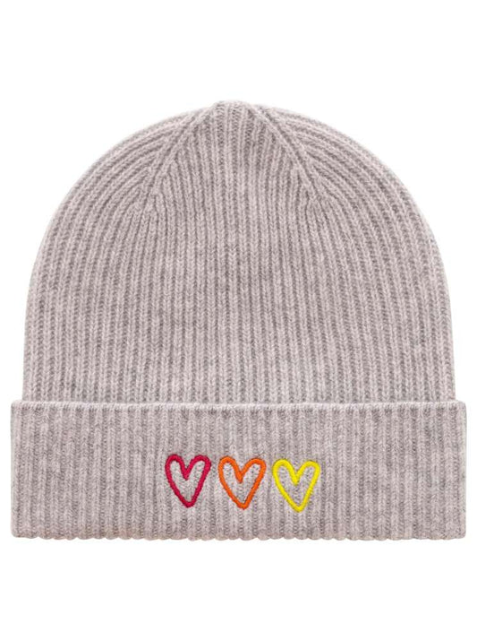 💕 Zwillingsherz Mütze "Herzstickerei" 100 % Kaschmir Umschlag Grau