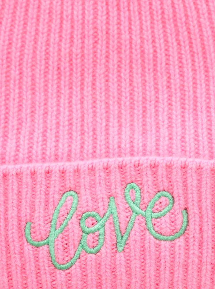 💕 Zwillingsherz Mütze "Love" 100 % Kaschmir Umschlag Bubblegum