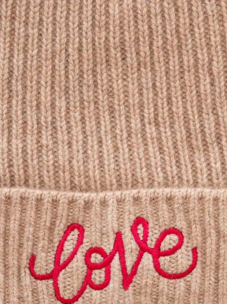 💕 Zwillingsherz Mütze "Love" 100 % Kaschmir Umschlag Beige