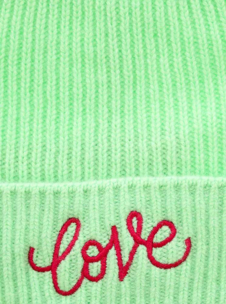 💕 Zwillingsherz Mütze "Love" 100 % Kaschmir Umschlag Neongrün