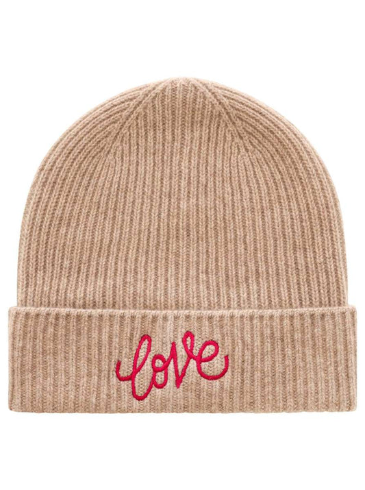 💕 Zwillingsherz Mütze "Love" 100 % Kaschmir Umschlag Beige