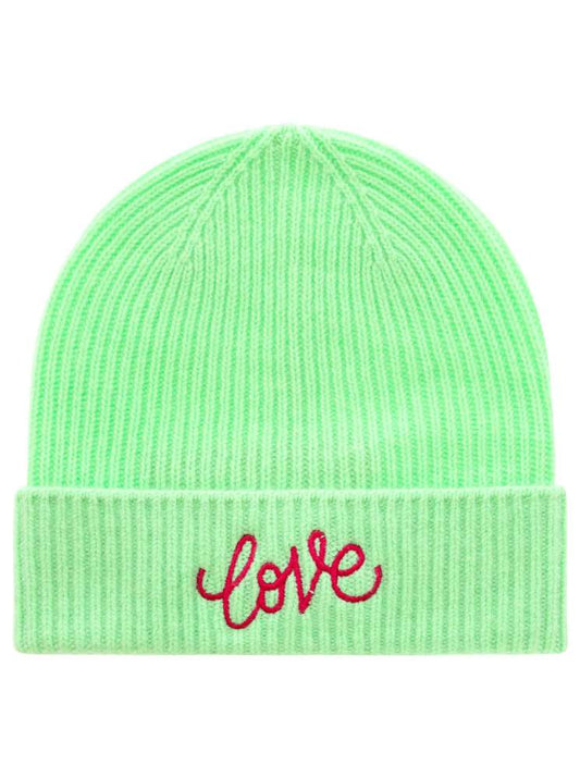 💕 Zwillingsherz Mütze "Love" 100 % Kaschmir Umschlag Neongrün