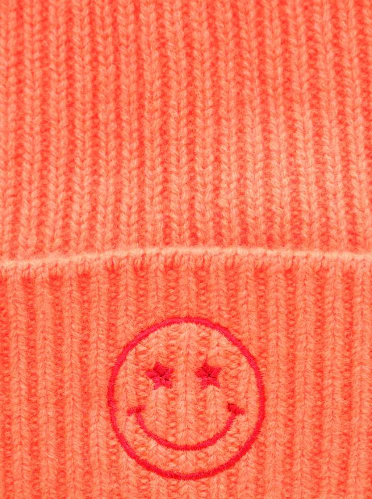 💕 Zwillingsherz Mütze "Smile" 100 % Kaschmir Umschlag Neonorange